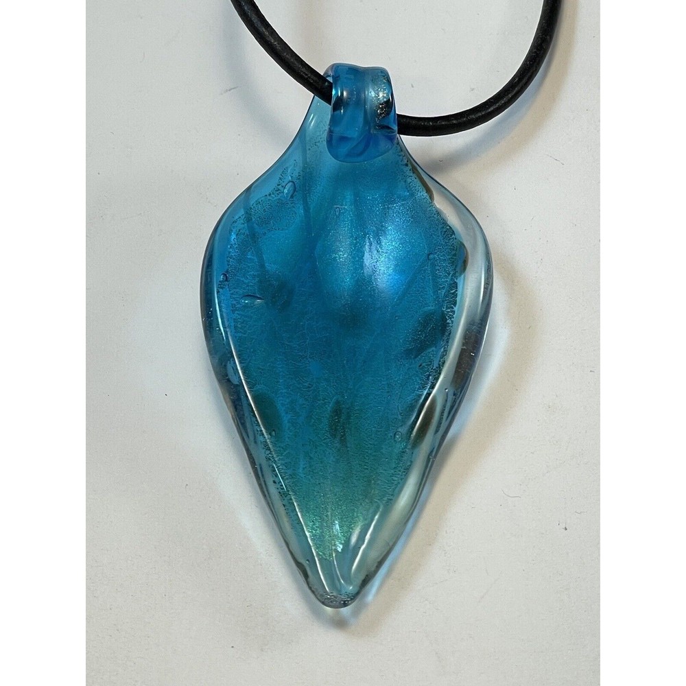 Vermeil & Dichroic Glass Pendant Blue  On Robert Lee Morris Black Cord Necklace - Picture 4 of 15